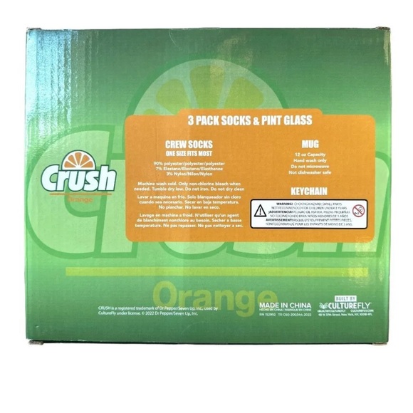 Orange Crush 3 pack pair crew socks and 12 oz pint glass gift set - Picture 2 of 8